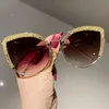 Sunglasses 2022 Cat Eye Women Fashion Brand Designer Female Bling Stones Decoration Handmade Eyewear