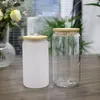 USA: s lokala lager 16oz sublimering av glas ￶lmuggar isade kaffevatten flaskor tomma tumlar kan dricka koppar med bambu lock och ￥teranv￤ndbara sugr￶r