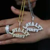 Cadenas Iced Out Full 5A CZ Pavimentado LOYALTY FIRST Letter Charm Colgante con cadena de cuerda larga Plateado Hip Hop Collar para hombres Boyfriend GiftChain