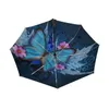 Mode vlinder over bloemen Print dames automatische paraplu 3 vouwende regen zonbescherming mannelijk draagbare parasol 220426