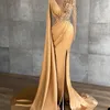 Chic Yellow Sheer V Surk Evening Sukienki koronkowe aplikacje Podzielone sukienki balowe iluzja Kobiety Formalne suknie konkursowe