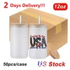 US Stock 12oz Drinkware Glaswerk Iced Coffee Diy Blanco bril Tumbler Sublimation Soda Can Formed Beer Glass met deksel snelle levering