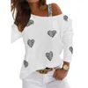 Fashion Love Print Off Floud Fort Form's Women's Casual O-образный с длинным рукавом осенние топы и футболки Ladies Street Lose White Tshirt 220511