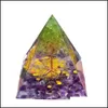 Altro Home Decor Giardino Chakra Cristallo Ghiaia Piramide Desktop Ornamento fatto a mano Orgonite Guarigione Reiki Protezione Meditazione Figurine Dro