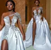 2022 Plus Size Arabic Aso Ebi Luxurious Beaded Crystals Wedding Dress Lace Mermaid Satin Bridal Gowns Dresses Custom Made