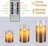 Candele senza fiamma a LED da 3 pezzi, Candele tremolanti alimentate a batteria Luci da tè a LED Candela elettrica con effetto fiamma in vetro Timer remoto 220510