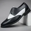 Italian Style Leather Shoes Men Lace-Up Color-Blocking Vintage Carved of Brogues Business Wedding Dress Shoes Zapatos De Hombre