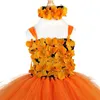 Filles Orange Fleur Pétales Tutu Robe Enfants Noir Crochet Ballet Tulle Robe avec Bandeau Enfants Halloween Party Costume Robe G220428