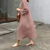 Casual Dresses 2022 Spring Robe Round Neck Linen And Cotton Vestidos Pullover Loose Long Dress Women Arts Vintage Solid Color Oversized