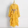 Work Dresses Two Piece Set Women Elegant Long Sleeve Blouse High Waist Tiered Maxi Skirt Spring Autumn Belt 2022Work
