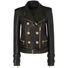 Alta calidad est diseñador chaqueta de mujer botones de león chaqueta de cuero de imitación chaqueta de motociclista 210908