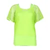 Short Sleeve Casual Neon Green Sexy Hollow Out Mesh Cover T Shirt and Tank Tops Women Fashion Grid Blusa PR1005G 220325