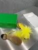 2022 Летняя страуса перо застенчивания плоские сандалии натуральные кожаные туфли с четким логотипом и семь цветов оранжевой сумочки SIZE35-41 с коробкой