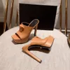 Leichte Tan Ptform Pantoffers mit hohen Sandalen Stöcketto-Mules Leder-High Heels Slip-on Open-Toe-Frauen Luxusdesigner Schuhe 6223648