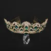 KMVEXO Europäische Tropfengrüne rote Kristall-Tiaras Vintage Gold Strasssteine Festzugkronen mit Kamm Barock Hochzeit Haarschmuck 220719