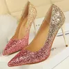 Dress Shoes Sexy Women Glitter 9.5cm High Heels Stripper Pumps Scarpins Tacones Bling Gold Pink Wedding Bridal Prom ShoesDress