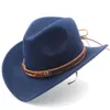 Batı kovboy şapkası cowgirl kapak geniş ağzı erkek ve kadın için el işçiliği şapka bandı ile