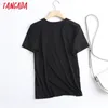 Tangada Damen-T-Shirt aus Baumwolle mit schwarzem Buchstaben und goldenem Aufdruck, kurzärmelig, T-Shirt für Damen, lässiges T-Shirt, Street Wear Top 6D04 220402
