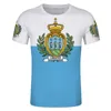 San Marino blue home tshirt Men freedom DIY Tee badge Shirts Customize shield Country Name Number T shirt 220616