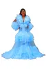 Robes de bal de maternité Sheer Tulle Photo Robe Manches plissées Mesh Puffy Photoshoot ou Babyshower Robe pour femme enceinte