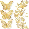 12pcs/lote 3d Hollow Butterfly Wall Sticker Decoração de borboletas Decalques Diy Home Removável Mural Party Wedding Wedding Kids Room Window Decors Dh9898