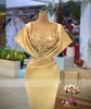 O Yellow Neck Evening Dresses Long Pärled Crystal Birthday Party Gown for Women Elegant Mermaid Robe de Soiree