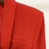 프리미엄 새로운 스타일 최고 품질의 블레이저 원래 디자인 여성용 더블 가슴 슬림 자켓 금속 버클 블레이저 레트로 목도리 칼라 outwear 빨간색 크기 차트