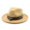 Chapeau de Cowboy occidental pour hommes, avec ceinture en cuir, décoration à large bord, casquette de Jazz, automne et hiver