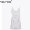 Wesay Jesi Summer Dres White Tylna Back Cross Suspender Vneck Backless Backless Sexy Female Mini ES 220615