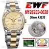 EWF 36mm 126233 A3235 Automatic Mens Watch Two Tone Yellow Gold Olive Golden Palm Dial 904L Steel OysterSteel Bracelet Warranty Card Super Edition Timezonewatch R05