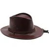 Basker män västra cowboy hatt 2022 faux läder gentleman jazz vintage cap vår höst hög kvalitet fiske hattar lyx mode sol