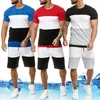 Anpassad dina män Summer Shorts Suits Leisure Sports Fashion Color Block T Shirt Pants Two Piece Sportswear 220712