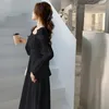 Sırtsız seksi vintage peri elbise kadınlar tatlı zarif prenses akşam partisi es kadın gündelik Kore uzun kollu şık 220613