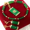 18 kgp Green Jade Inlay Link Armband Ohrringe Vermögen Anhänger Halskette AAA