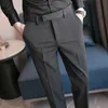 Herrenanzüge Blazer Kronenstickerei Hellgrau Slim Fit Herrenhosen Büro Britischer Stil Elegante Hosen Bussines Party Hochzeitskleid Pan