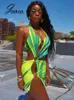 Casual Dresses Joskaa Halter Backless Line Up Sheath Mini Green Holiday Summer Beach Wear 2022 Kvinnor Grafisk Tryckt Bodycon Dress