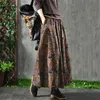 Spring Autumn Arts Style Women High midja bomull Aline Long Kjol Vintage Print Loose Maxi Kjol Kvinnlig kjol S272 210306