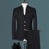 Stand Collar Men Blazer Pants Business Mens Wedding Sacka Jacketrockbyxor Waistcoat Högkvalitativ Slim Vest Dress Set 220726