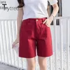 Trytree Summer Woman Casual Shorts Loose Wide leg Short Solid Cotton 5 Color candy All-Purpose Style Office Lady Shorts 220419