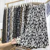 Croysier moda moda elegante vintage estampa de leopardo plissado saia elástica de cintura alta saias longas para mulheres chiffon midi saia 220511