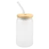 16 Unzen Sublimation Glas Bierkrüge Dosenförmige Tassen Tumbler Trinkgläser mit Bambusdeckel und wiederverwendbarem Strohhalm Großhandel