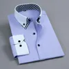 Men's Dress Shirts Mens Shirt Long Sleeve Non Iron Fashion Double Layer Business Formal Regular Fit Office Camisa Social Drop Vere22