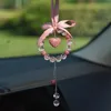 Interior Decorations Car Pendant Crystal Bead Bow Ribbon Auto Rearview Mirror Hanging Ornaments Bling Pink Decoration Accessories Girl Gifts