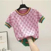 2023 Nya koreanska korta ärmkvinntröjor Summer 2022 Elegant O Neck Beading Flower Sticked Topps Female Pullover Jumper Clothes