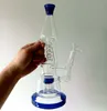 16 pouces bleu verre bong narguilé recycleur d'eau arbre bras perc fumer tuyaux avec joint femelle 14mm