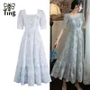 Tingfly Sweet Soft Girl A Line Dress Summer Lace Embroidery Button Decor Party Dresses Casual Street Boho Vestidos Midi Feminino 220613