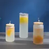 16oz Blank Sublimation Glass Can Tumblers Beer Mugs with Bamboo Lid and Straw for Iced Coffee Soda Juice