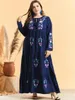 Vestidos de talla grande, vestido musulmán para mujer, caftán bordado con cuello en V, Abaya marroquí, manga acampanada islámica, azul oscuro, 4XL, otoño 2022