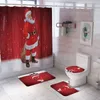 Christmas Shower Curtain Carpet Set Bathroom Toilet Mat Printing Waterproof Floor Mat