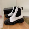 Zwart en wit glad leer Enkel Chelsea Boots platform slip-on ronde platte laarsjes chunky halve laars luxe designer dames dikke hakken ridderlaarzen